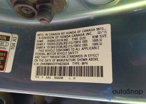 2015 Honda Cr-V Lx z USA, uszkodzony, nr VIN 2HKRM4H37FH635634